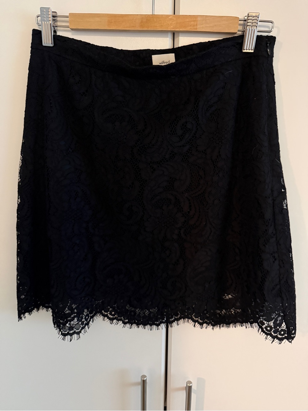 Wilfred Black Lace A-Line Skirt with Scalloped Hem